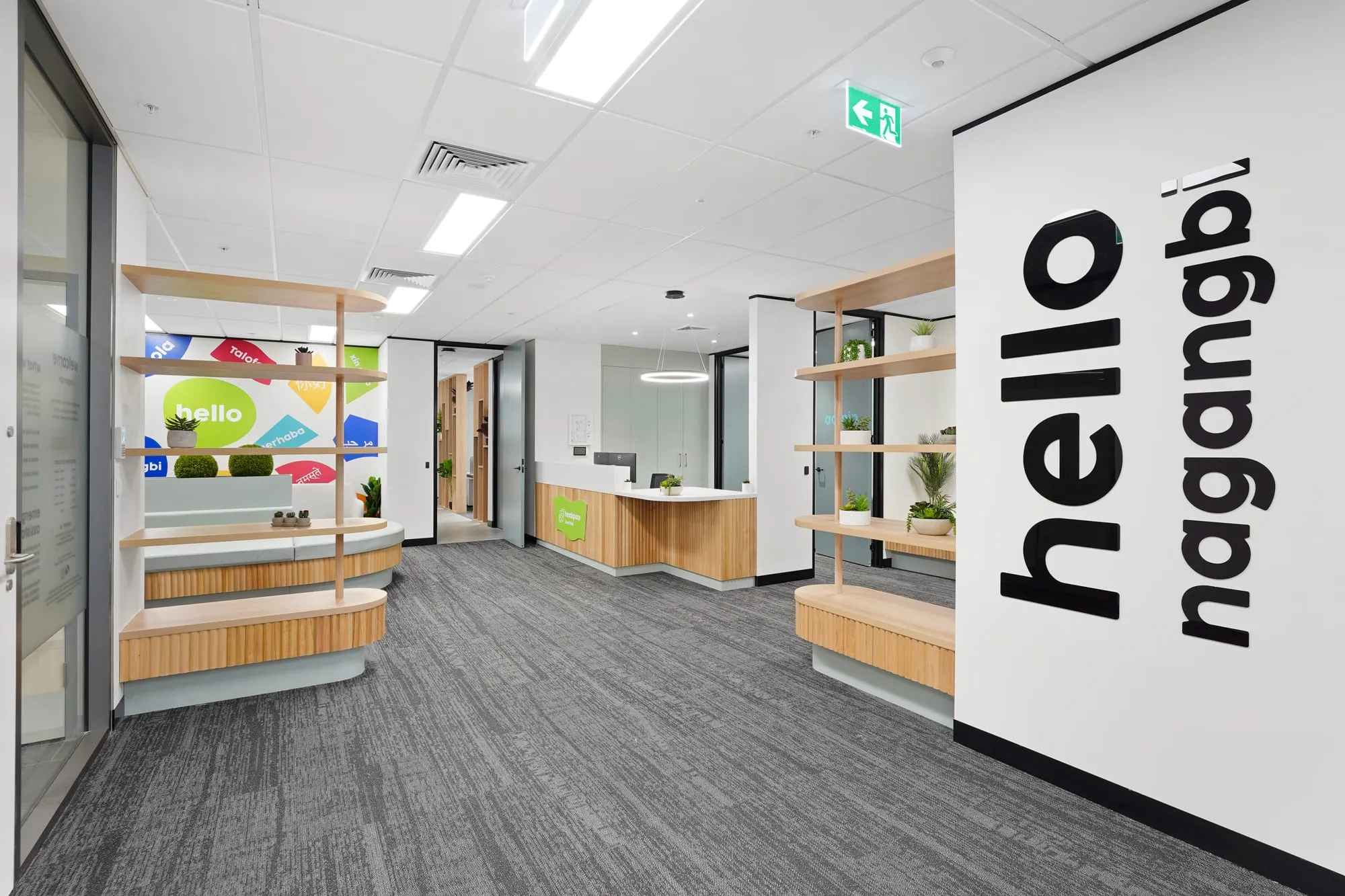 Reception with hello wall graphic at headspace, Oran Park